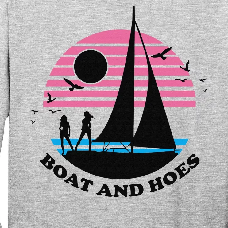 Boats And Hoes Retro Sunset Funny Tall Long Sleeve T-Shirt