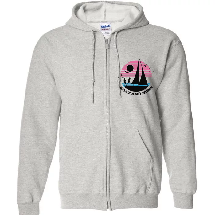 Boats And Hoes Retro Sunset Funny Full Zip Hoodie