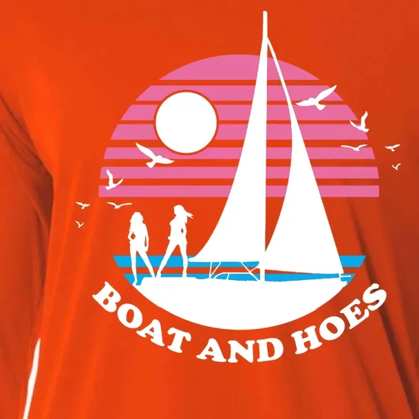 Boats And Hoes Retro Sunset Funny Cooling Performance Long Sleeve Crew