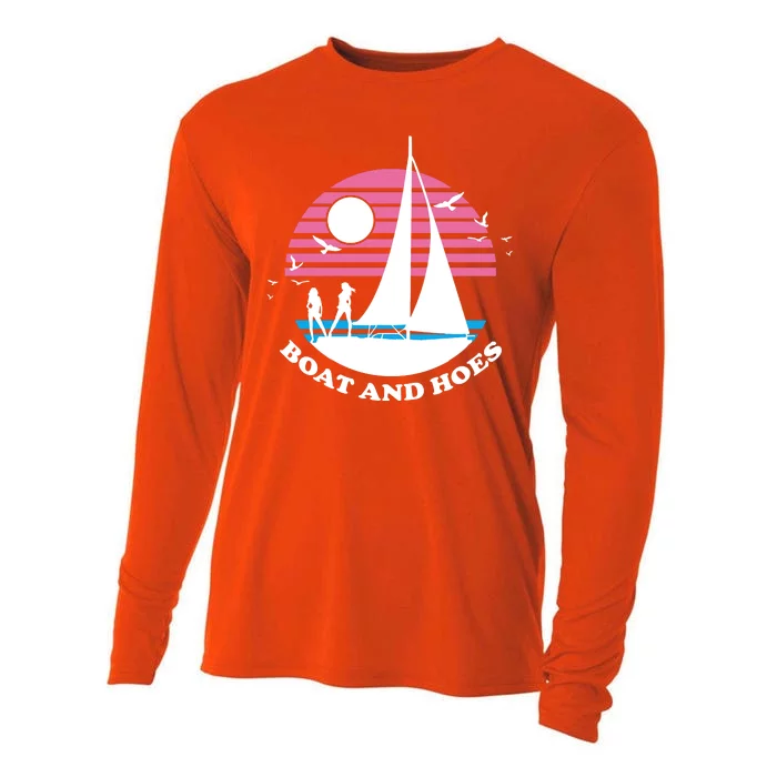 Boats And Hoes Retro Sunset Funny Cooling Performance Long Sleeve Crew