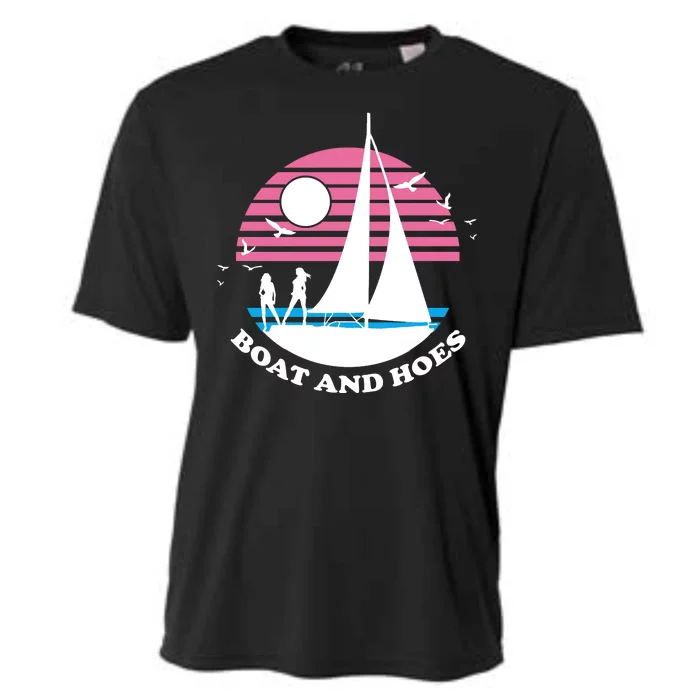 Boats And Hoes Retro Sunset Funny Cooling Performance Crew T-Shirt