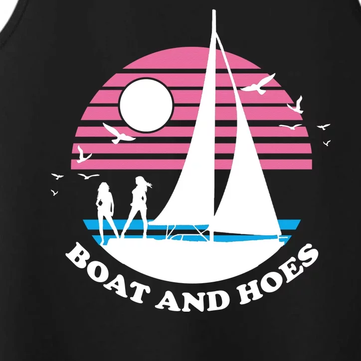 Boats And Hoes Retro Sunset Funny Performance Tank