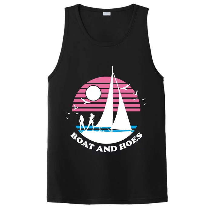 Boats And Hoes Retro Sunset Funny Performance Tank