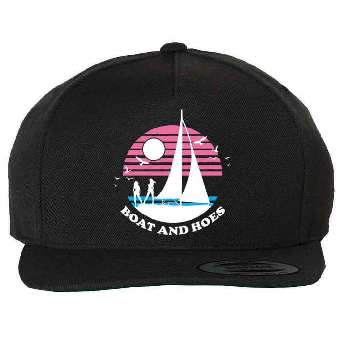 Boats And Hoes Retro Sunset Funny Wool Snapback Cap