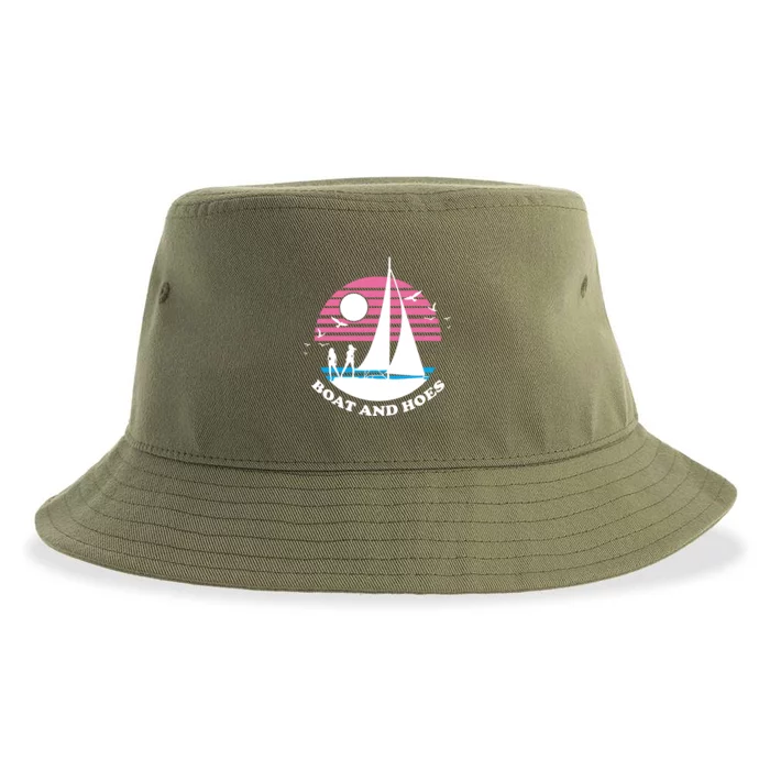 Boats And Hoes Retro Sunset Funny Sustainable Bucket Hat