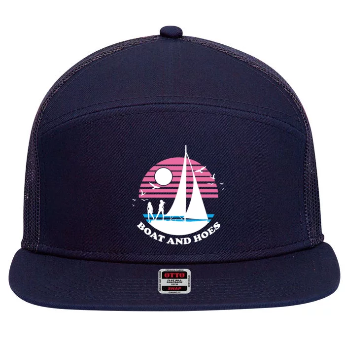 Boats And Hoes Retro Sunset Funny 7 Panel Mesh Trucker Snapback Hat