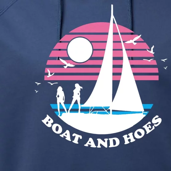 Boats And Hoes Retro Sunset Funny Performance Fleece Hoodie