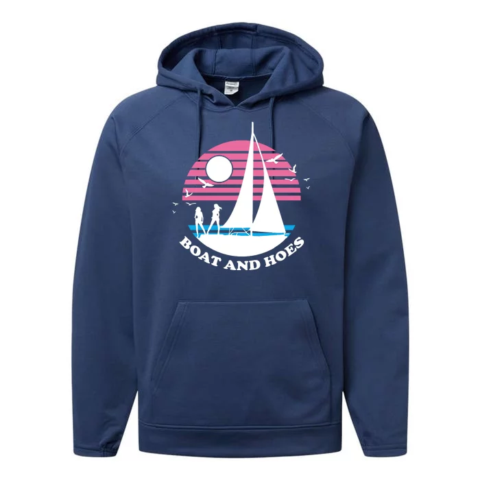 Boats And Hoes Retro Sunset Funny Performance Fleece Hoodie