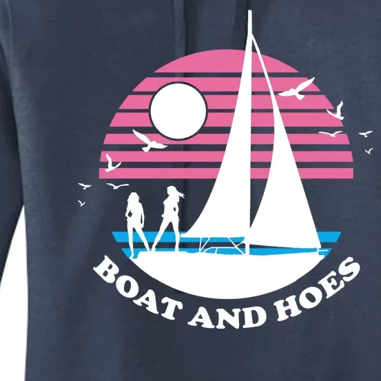 Boats And Hoes Retro Sunset Funny Women's Pullover Hoodie