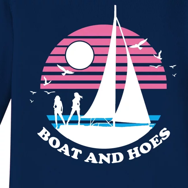 Boats And Hoes Retro Sunset Funny Baby Long Sleeve Bodysuit