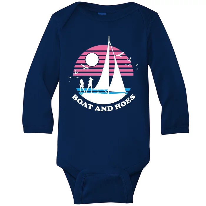 Boats And Hoes Retro Sunset Funny Baby Long Sleeve Bodysuit