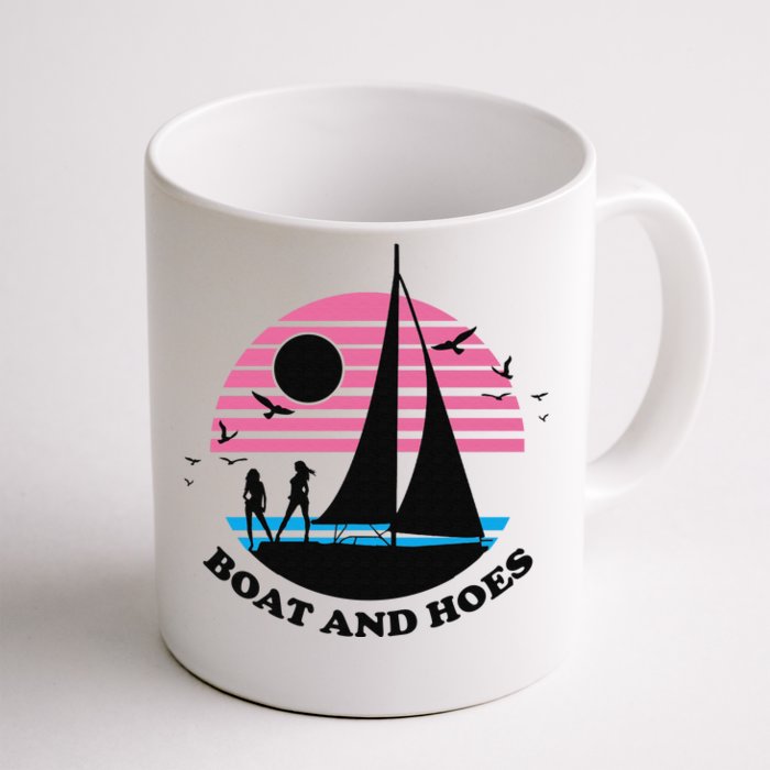 Boats And Hoes Retro Sunset Funny Front & Back Coffee Mug