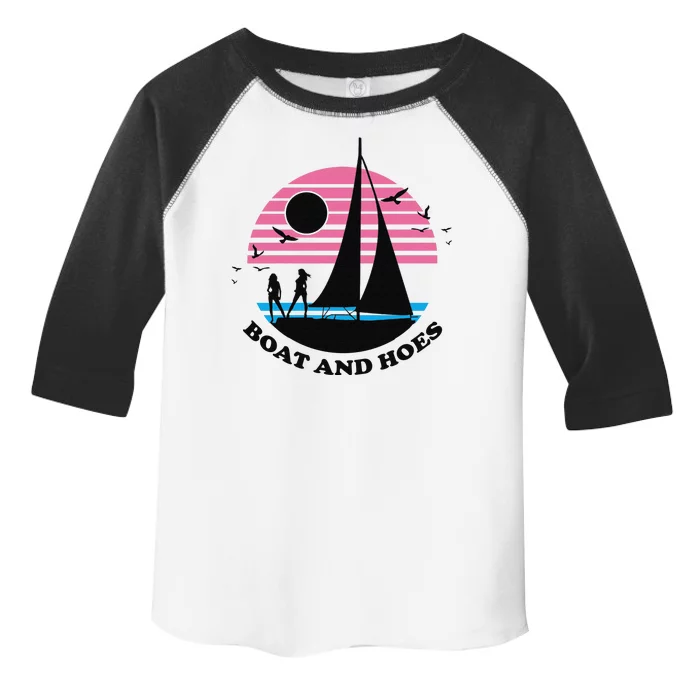 Boats And Hoes Retro Sunset Funny Toddler Fine Jersey T-Shirt