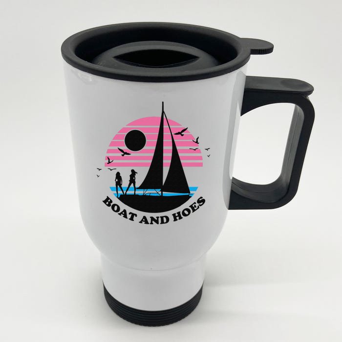 Boats And Hoes Retro Sunset Funny Front & Back Stainless Steel Travel Mug