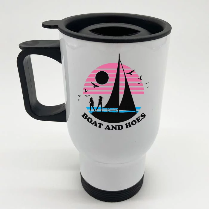 Boats And Hoes Retro Sunset Funny Front & Back Stainless Steel Travel Mug