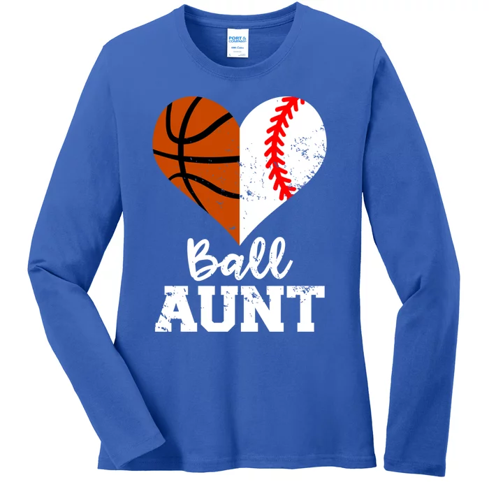 Ball Aunt Heart Funny Baseball Basketball Aunt Gift Ladies Long Sleeve Shirt