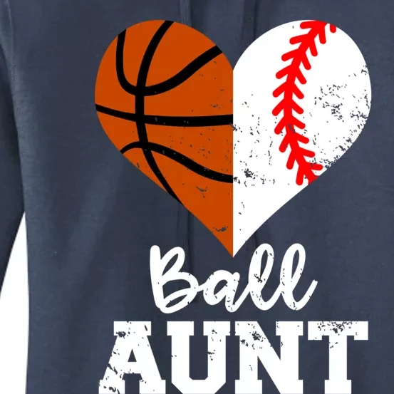 Ball Aunt Heart Funny Baseball Basketball Aunt Gift Women's Pullover Hoodie