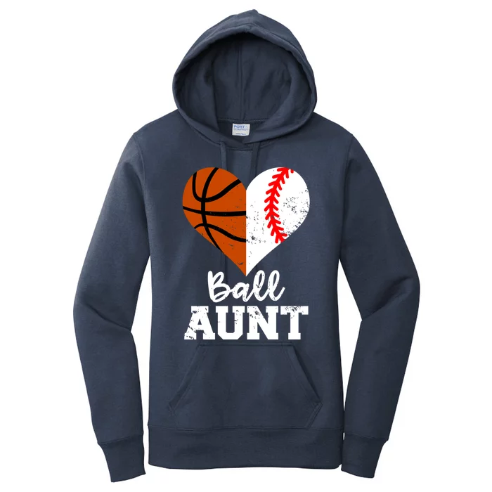 Ball Aunt Heart Funny Baseball Basketball Aunt Gift Women's Pullover Hoodie