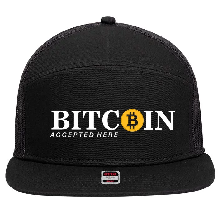 Bitcoin Accepted Here 7 Panel Mesh Trucker Snapback Hat