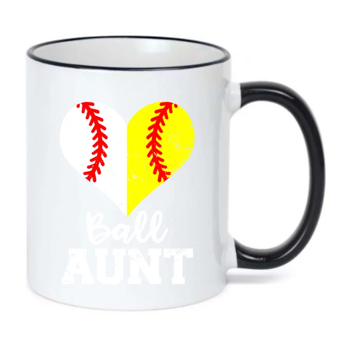 Ball Aunt Heart Funny Baseball Softball Aunt Cool Gift Black Color Changing Mug