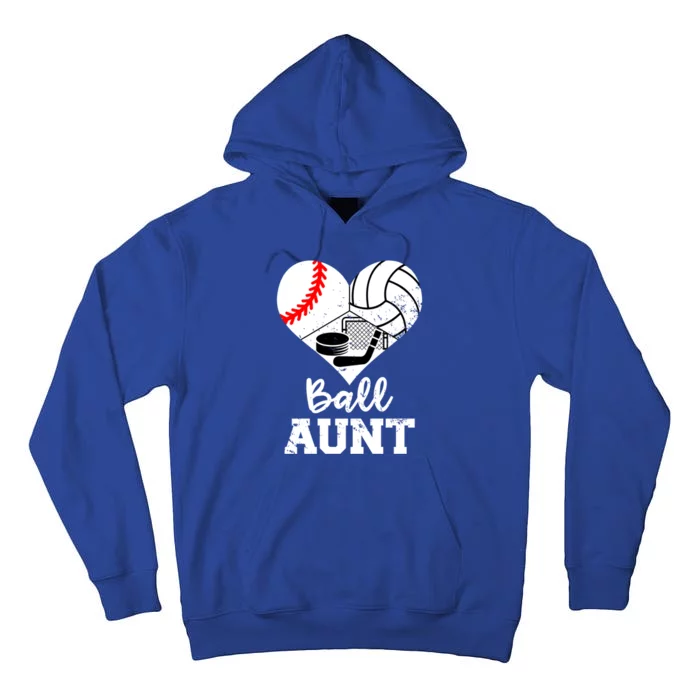 Ball Aunt Heart Funny Baseball Volleyball Hockey Aunt Gift Tall Hoodie