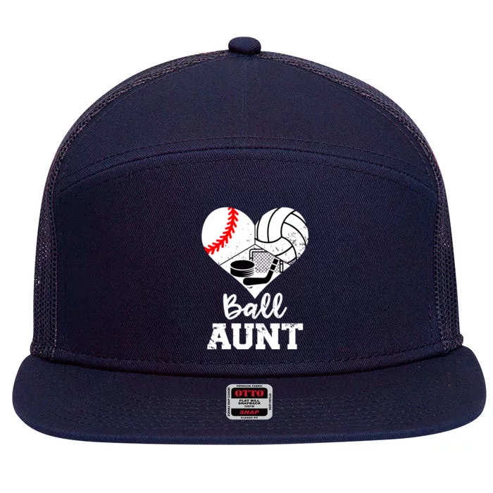 Ball Aunt Heart Funny Baseball Volleyball Hockey Aunt Gift 7 Panel Mesh Trucker Snapback Hat