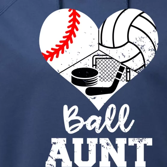 Ball Aunt Heart Funny Baseball Volleyball Hockey Aunt Gift Performance Fleece Hoodie