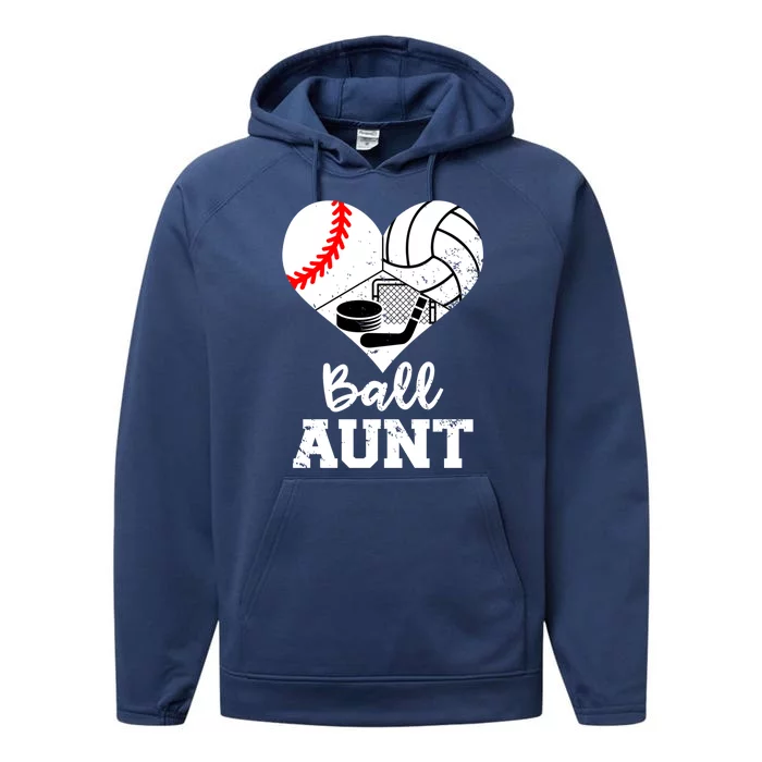 Ball Aunt Heart Funny Baseball Volleyball Hockey Aunt Gift Performance Fleece Hoodie