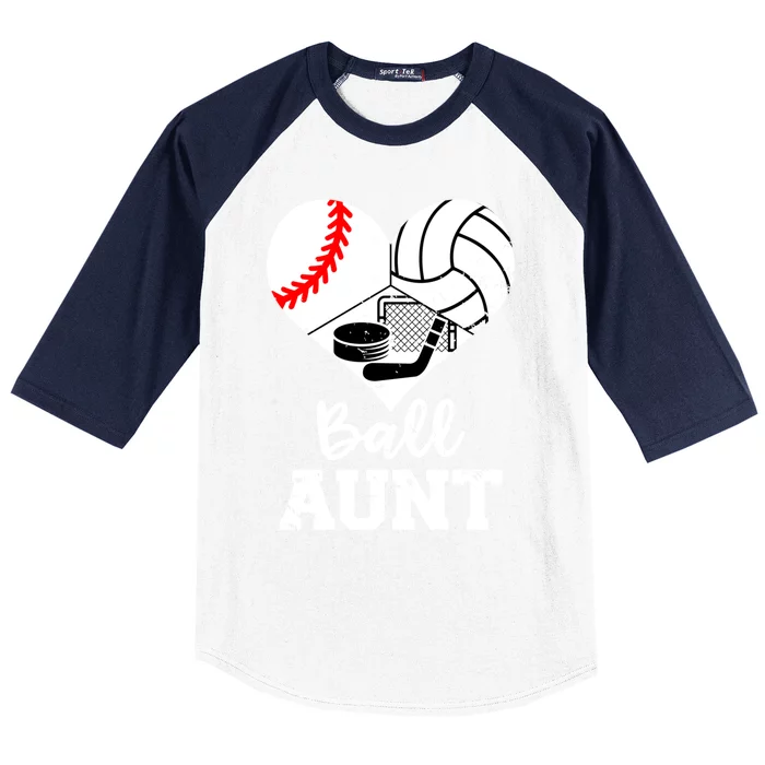 Ball Aunt Heart Funny Baseball Volleyball Hockey Aunt Gift Baseball Sleeve Shirt