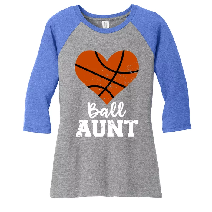 Ball Aunt Heart Funny Basketball Aunt Gift Women's Tri-Blend 3/4-Sleeve Raglan Shirt