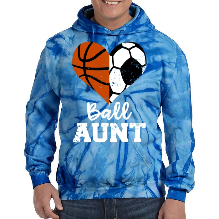 Ball Aunt Heart Funny Soccer Basketball Aunt Gift Tie Dye Hoodie