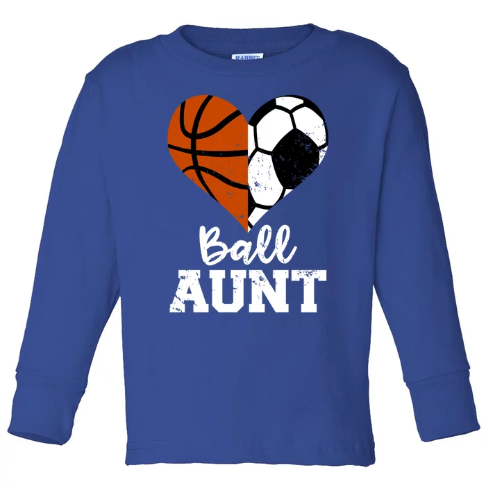 Ball Aunt Heart Funny Soccer Basketball Aunt Gift Toddler Long Sleeve Shirt