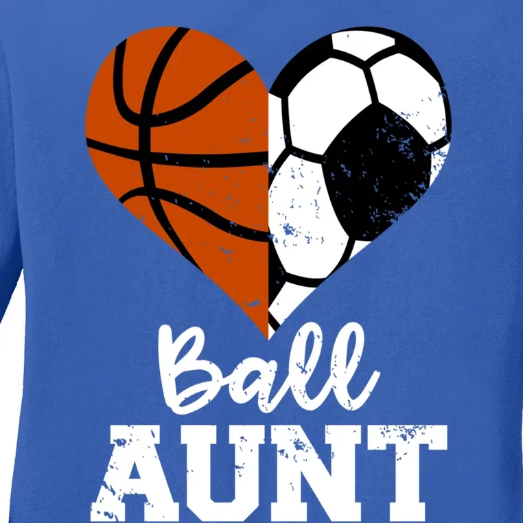 Ball Aunt Heart Funny Soccer Basketball Aunt Gift Ladies Long Sleeve Shirt