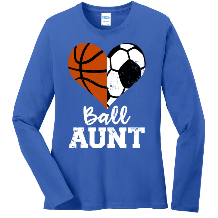 Ball Aunt Heart Funny Soccer Basketball Aunt Gift Ladies Long Sleeve Shirt