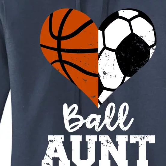 Ball Aunt Heart Funny Soccer Basketball Aunt Gift Women's Pullover Hoodie