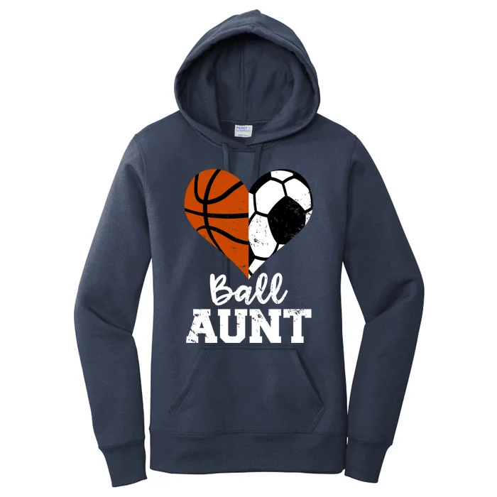 Ball Aunt Heart Funny Soccer Basketball Aunt Gift Women's Pullover Hoodie