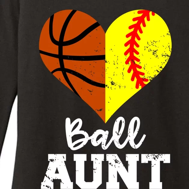 Ball Aunt Heart Funny Softball Basketball Aunt Gift Womens CVC Long Sleeve Shirt