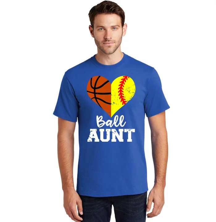 Ball Aunt Heart Funny Softball Basketball Aunt Gift Tall T-Shirt