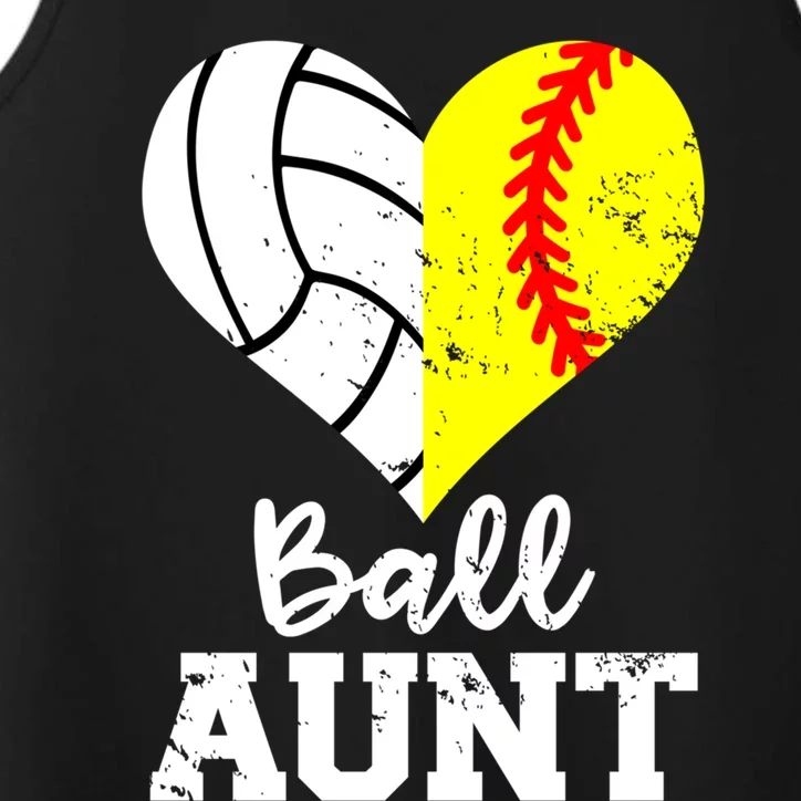 Ball Aunt Heart Funny Softball Volleyball Aunt Gift Performance Tank