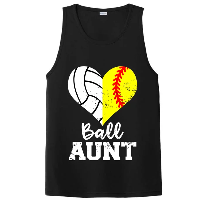 Ball Aunt Heart Funny Softball Volleyball Aunt Gift Performance Tank