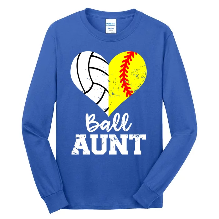 Ball Aunt Heart Funny Softball Volleyball Aunt Gift Tall Long Sleeve T-Shirt