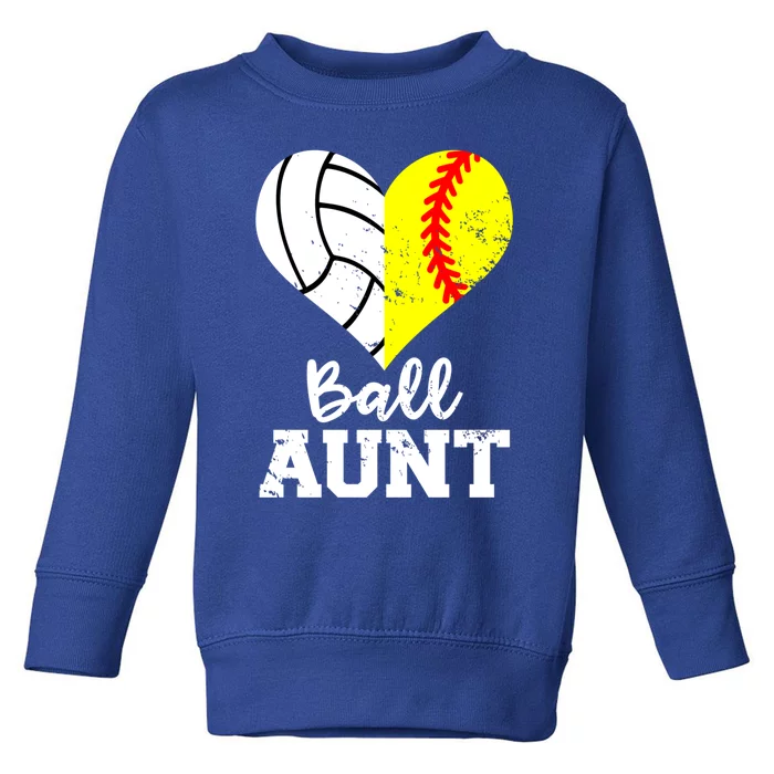 Ball Aunt Heart Funny Softball Volleyball Aunt Gift Toddler Sweatshirt