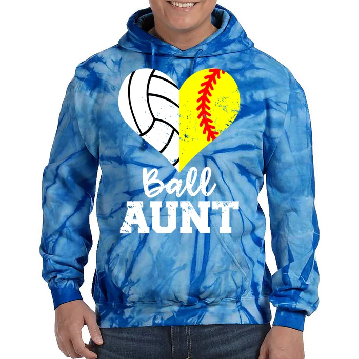 Ball Aunt Heart Funny Softball Volleyball Aunt Gift Tie Dye Hoodie