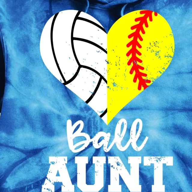 Ball Aunt Heart Funny Softball Volleyball Aunt Gift Tie Dye Hoodie