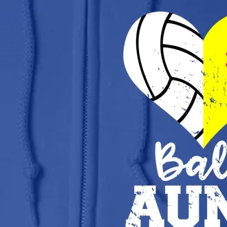 Ball Aunt Heart Funny Softball Volleyball Aunt Gift Full Zip Hoodie