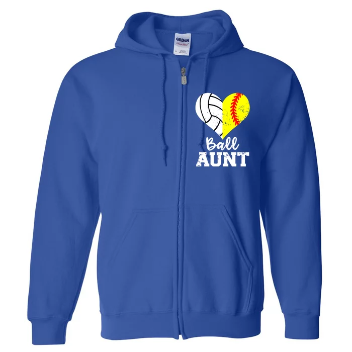 Ball Aunt Heart Funny Softball Volleyball Aunt Gift Full Zip Hoodie