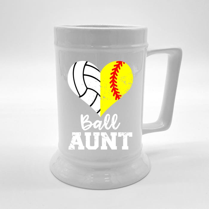 Ball Aunt Heart Funny Softball Volleyball Aunt Gift Front & Back Beer Stein