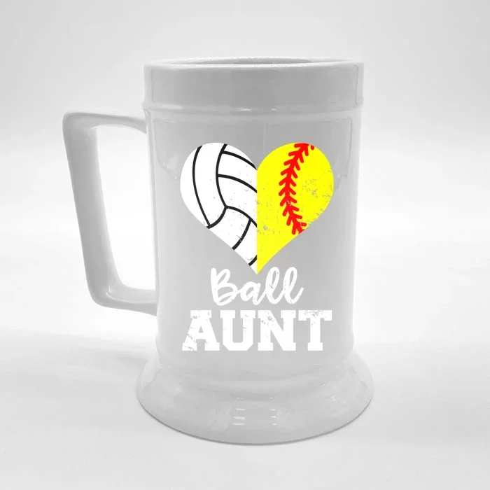 Ball Aunt Heart Funny Softball Volleyball Aunt Gift Front & Back Beer Stein