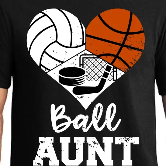 Ball Aunt Heart Funny Volleyball Basketball Hockey Aunt Cool Gift Pajama Set