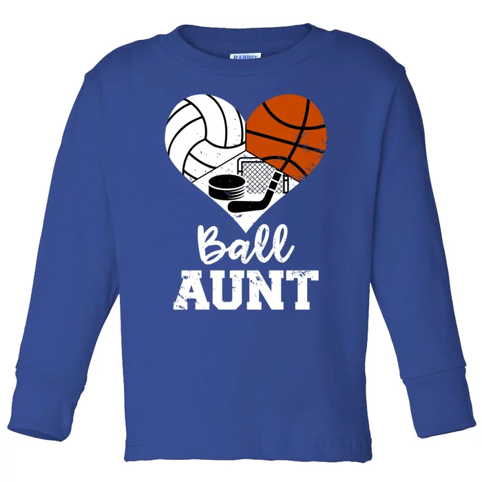 Ball Aunt Heart Funny Volleyball Basketball Hockey Aunt Cool Gift Toddler Long Sleeve Shirt